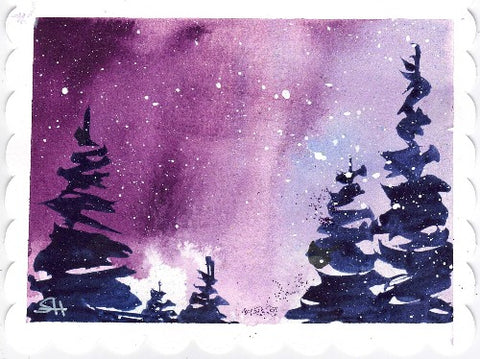 'Winter Sky & Evergreens V1' 2 Pack Original Art Card