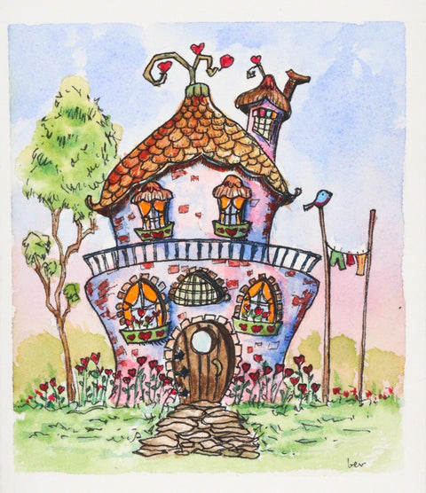 'Bluebirds of Happiness' Original Watercolour & Ink House Paintings Style 10 - Arts and Heritage St. Albert