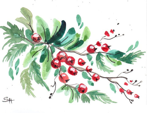 'Winter Berries' 2 Pack Original Art Card