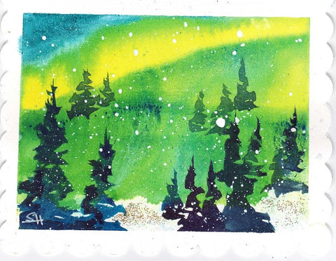 'Winter Sky & Evergreens IV' 2 Pack Original Art Card