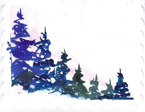 'Winter Sky & Evergreens V' 2 Pack Original Art Card
