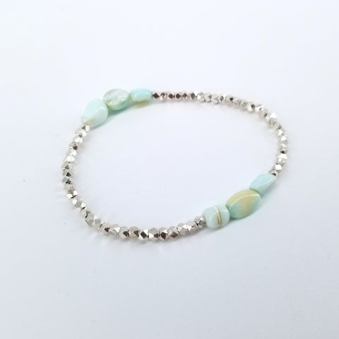 Peruvian Blue Opal & Fine Silver Stretch Bracelet