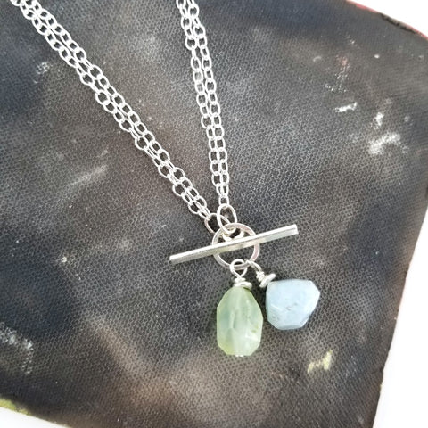 'Lava Form' Collection Aquamarine & Prehnite Necklace with 2 IN 1 Chain