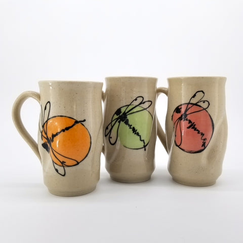 Colourful Handmade Mugs with Dragonfly Decoration