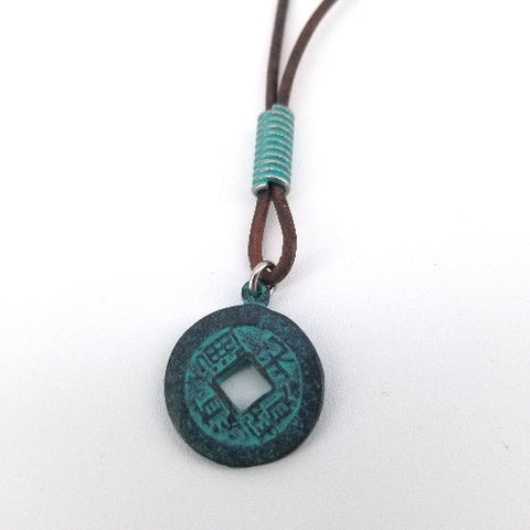 'Antiquity' Sliding Knot Leather Necklace with Patinaed Coin Medallion
