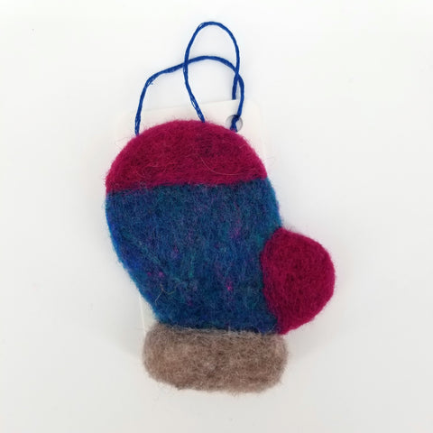 Flat Felted Mitten Ornament