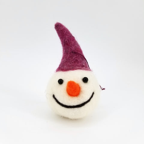 Felted Snowman Head Ornament