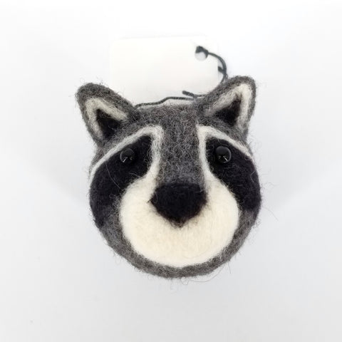 Felted Wildlife Head Ornaments Raccoon - Arts and Heritage St. Albert