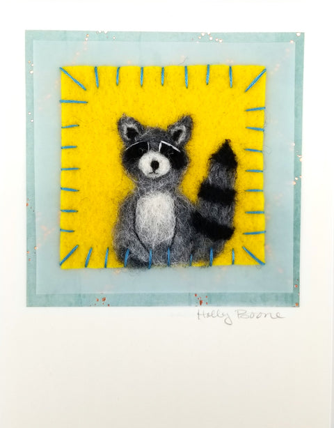 Holly Boone Art Cards Raccoon on Yellow - Arts and Heritage St. Albert