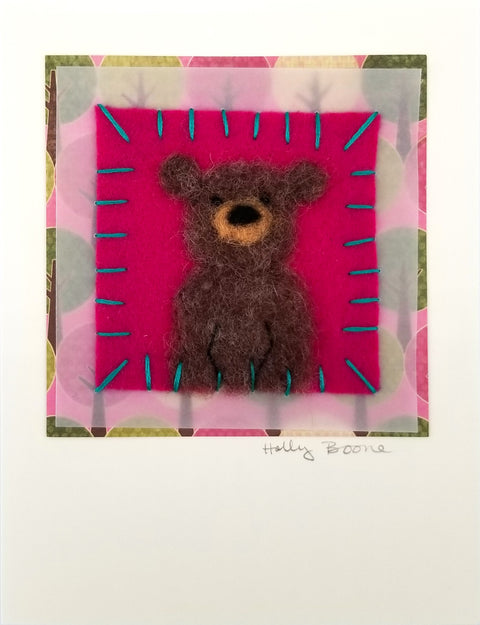Holly Boone Art Cards Brown Bear on Bright Pink - Arts and Heritage St. Albert