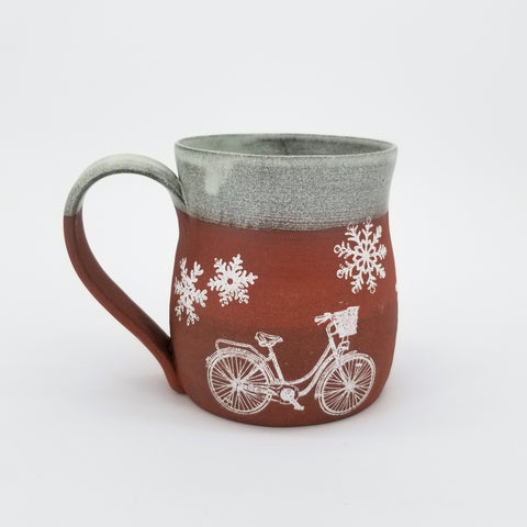 Snowflakes and Bicycles Handmade Mug