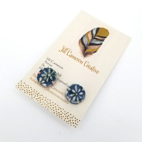 Porcelain Stud Earrings Blue & White - Arts and Heritage St. Albert