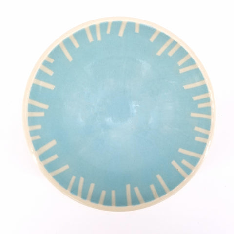 Contemporary Blue Bowl with Vertical Line Pattern