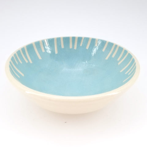 Contemporary Blue Bowl with Vertical Line Pattern