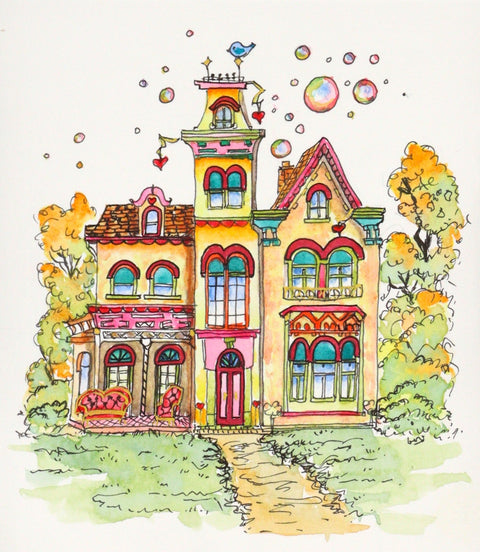 'Bluebirds of Happiness' Original Watercolour & Ink House Paintings Style 6 - Arts and Heritage St. Albert