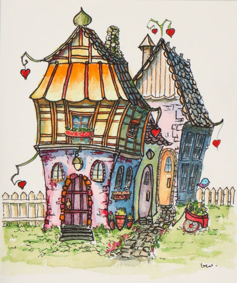'Bluebirds of Happiness' Original Watercolour & Ink House Paintings Style 9 - Arts and Heritage St. Albert