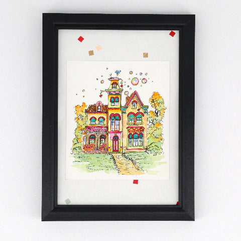 'Bluebirds of Happiness' Original Watercolour & Ink House Paintings - Arts and Heritage St. Albert