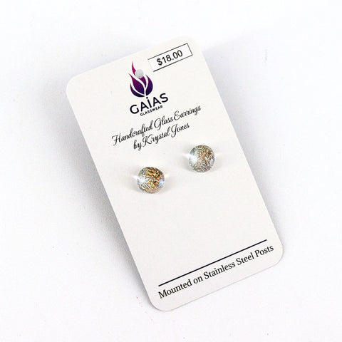 Handcrafted Glass Stud Earrings Clear Gold - Arts and Heritage St. Albert