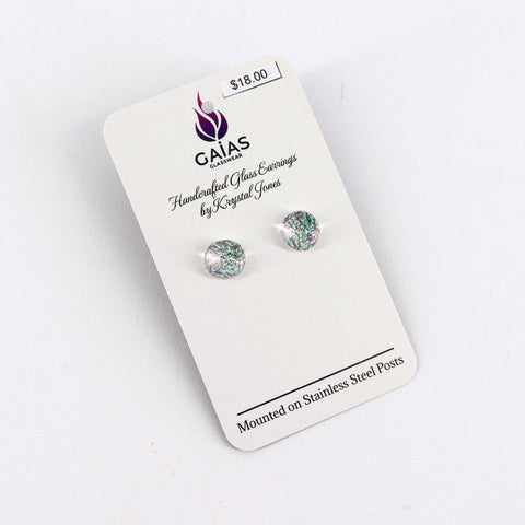 Handcrafted Glass Stud Earrings Clear Green - Arts and Heritage St. Albert