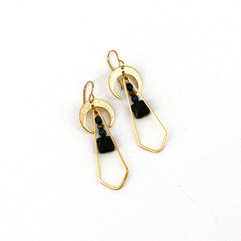 'Black Galaxy' Black Jasper Crescent Moon Earrings - Arts and Heritage St. Albert