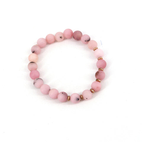 'Beaded Mala' Stretch Bracelet 'Spirit' Cherry Blossom Jasper & Hematite - Arts and Heritage St. Albert