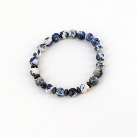 'Beaded Mala' Stretch Bracelet Sodalite & Hematite - Arts and Heritage St. Albert