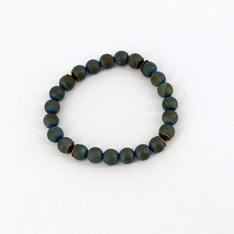 'Beaded Mala' Stretch Bracelet 'Metallic Waters' Druzy - Arts and Heritage St. Albert