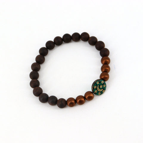 'Beaded Mala' Stretch Bracelet 'Tranquility' Black Sandalwood & Czech Glass - Arts and Heritage St. Albert