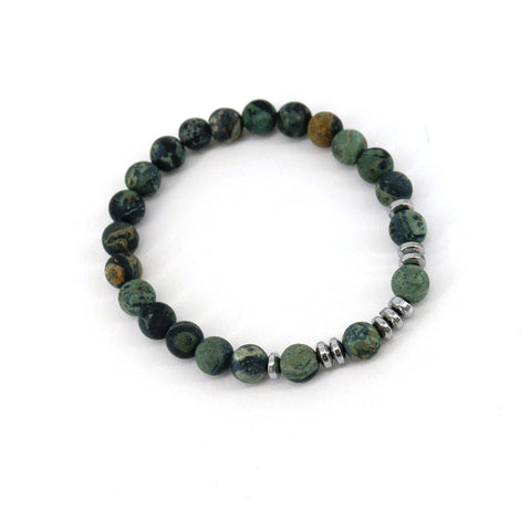 'Beaded Mala' Stretch Bracelet Men's' Kambaba Jasper & Hematitle - Arts and Heritage St. Albert
