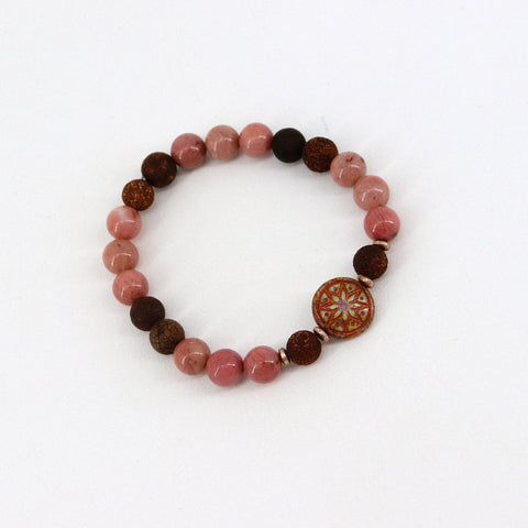 'Beaded Mala' Stretch Bracelet 'Star of Venus' Rodochrosite & Agate - Arts and Heritage St. Albert