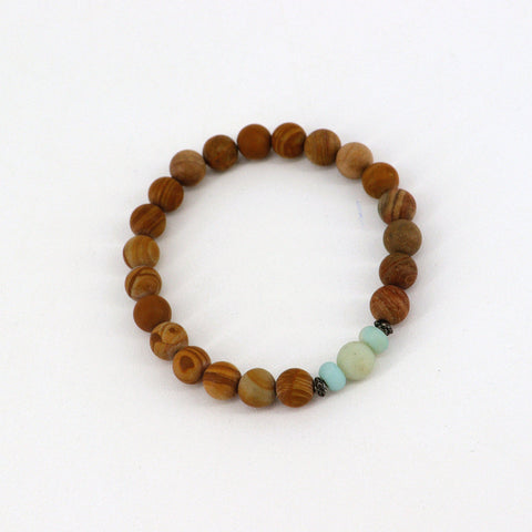 'Beaded Mala' Stretch Bracelet 'Growth' Amazonite Wood Jasper - Arts and Heritage St. Albert