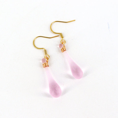 Handcrafted Glass Teardrop Earrings Pink - Arts and Heritage St. Albert