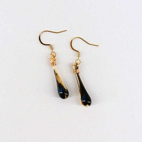 Handcrafted Glass Teardrop Earrings Modeled Cream & Blue Grey - Arts and Heritage St. Albert