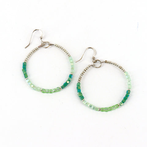 Beaded Hoop Earrings Light Green - Arts and Heritage St. Albert