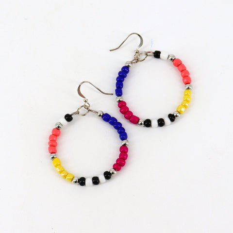 Beaded Hoop Earrings Multi Coloured - Arts and Heritage St. Albert