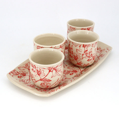 'Red Magnolia' Cup & Platter Set - Arts and Heritage St. Albert