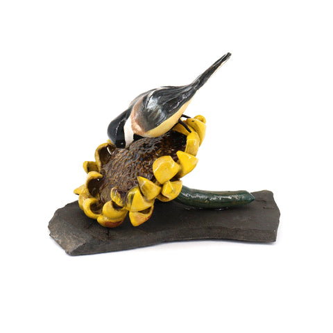 Chickadee on Sunflower Sculpture Chickadee 5 - Arts and Heritage St. Albert