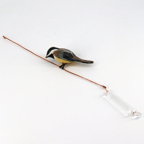 Ceramic Bird Sculptures Chickadee on Wire with Crystal #2 - Arts and Heritage St. Albert