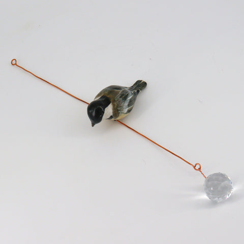 Ceramic Bird Sculptures Chickadee on Wire with Crystal #3 - Arts and Heritage St. Albert