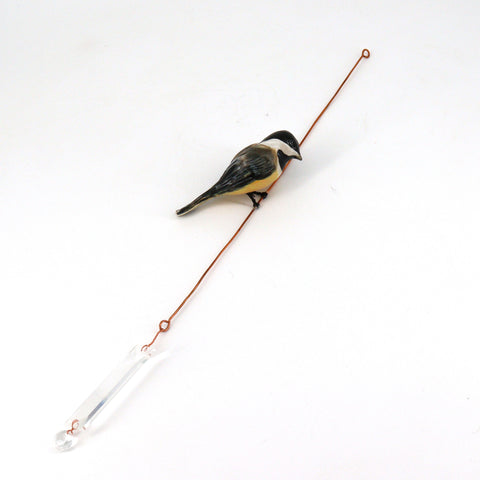 Ceramic Bird Sculptures Chickadee on Wire with Crystal #4 - Arts and Heritage St. Albert