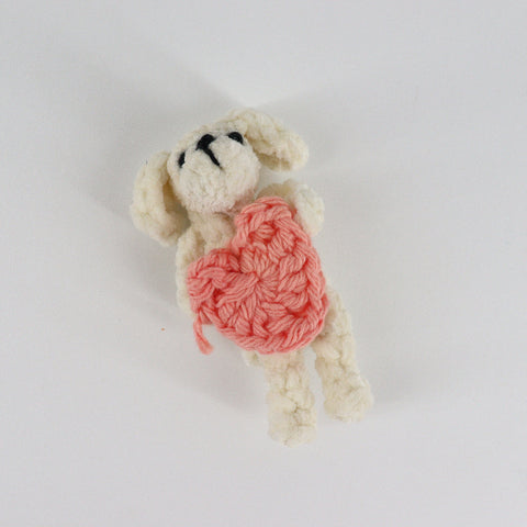 Crocheted Extra Tiny Dog 'Snugglers' White with Pink Heart - Arts and Heritage St. Albert