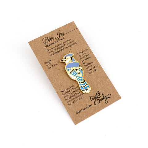 Gold Plated Enamel Bird Pins Perched Blue Jay - Arts and Heritage St. Albert