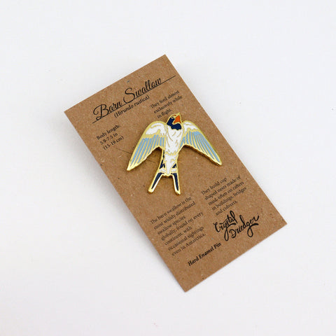 Gold Plated Enamel Bird Pins White Barn Swallow - Arts and Heritage St. Albert