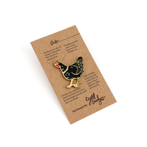 Gold Plated Enamel Bird Pins Black Chicken - Arts and Heritage St. Albert
