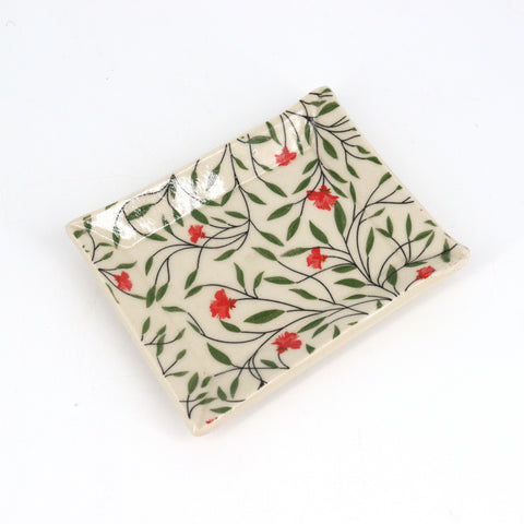 Medium Ceramic Soap Dish Green leaves and Red Flowers Style 6 - Arts and Heritage St. Albert