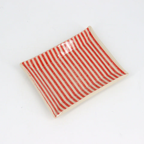 Medium Ceramic Soap Dish Red Stipes Style 10 - Arts and Heritage St. Albert