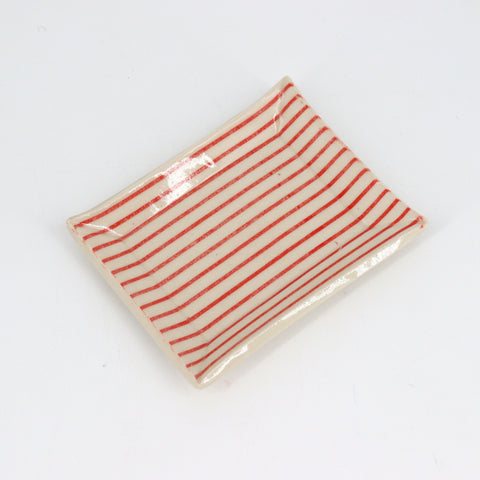 Medium Ceramic Soap Dish Red Stipes Style 11 - Arts and Heritage St. Albert