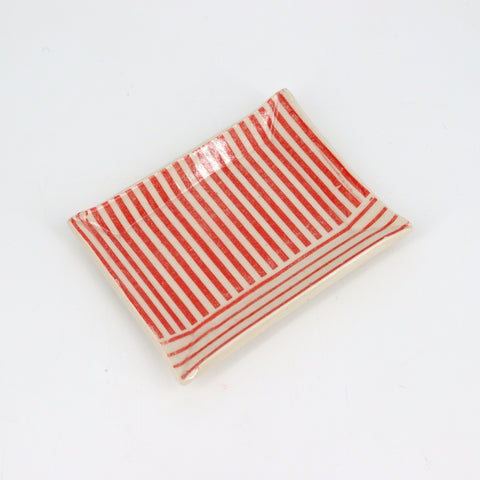 Medium Ceramic Soap Dish Red Stipes Style 12 - Arts and Heritage St. Albert