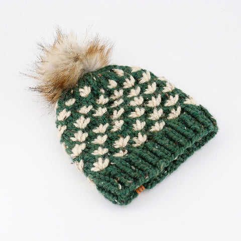 Hand Knit Lotus Flower Adult Toque Green - Arts and Heritage St. Albert