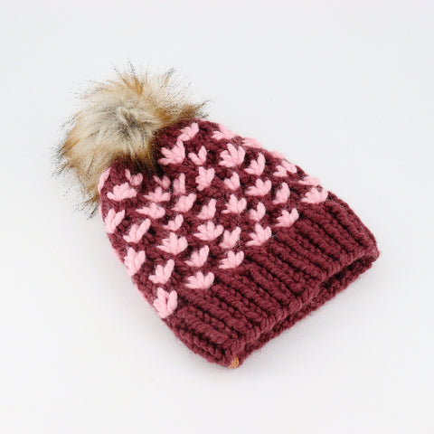 Hand Knit Lotus Flower Adult Toque Pink - Arts and Heritage St. Albert